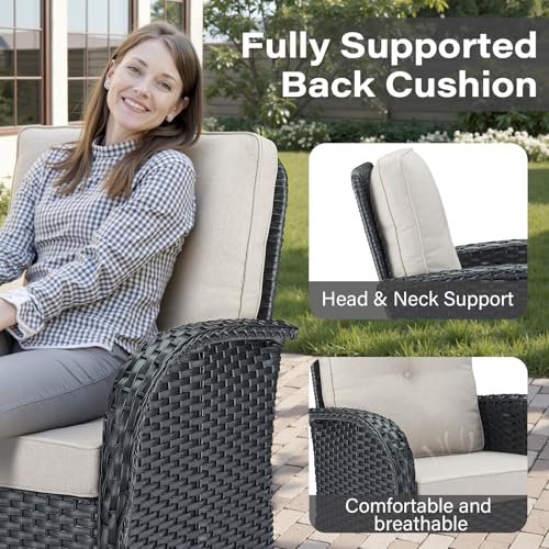 Patio Wicker Chairs Swivel Rocker - Outdoor Swivel Rocking Chairs Set of 2 with Rattan Side Table