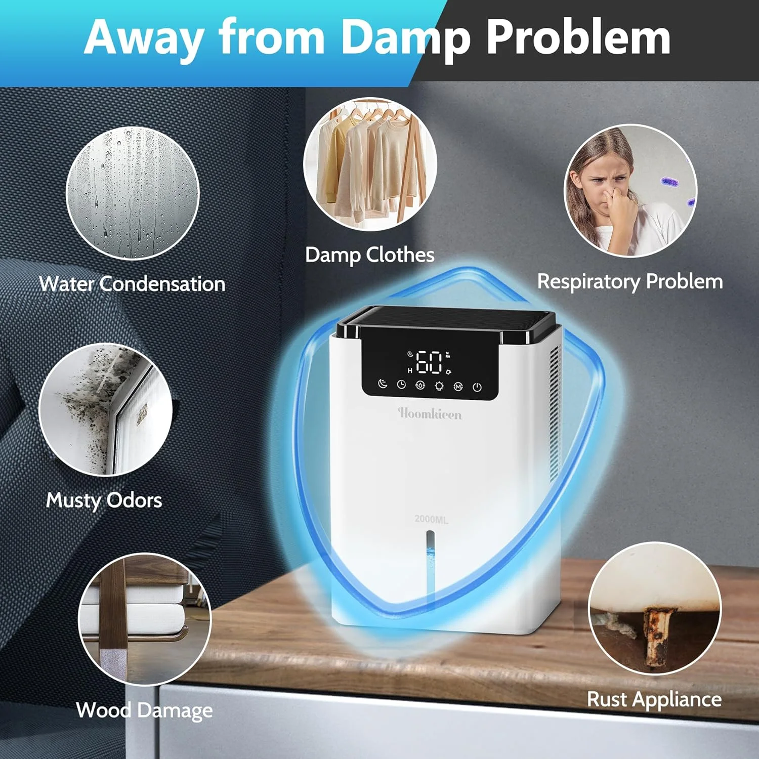 Dehumidifier for Bedroom, 68 oz 500Sq.ft Dehumidifiers with Touch Control LCD Screen Timer Auto-Off, Automatic Defrost