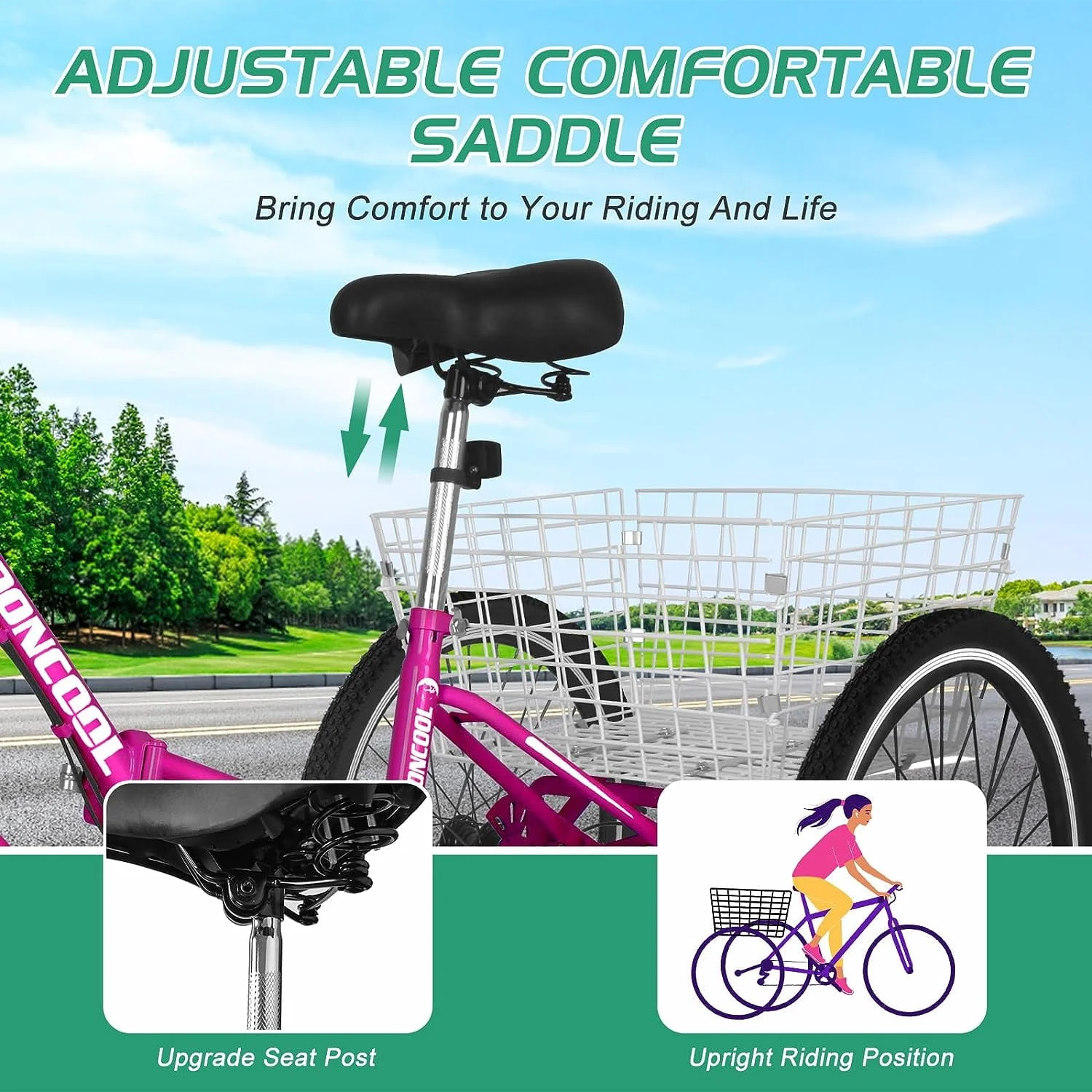 MOONCOOL Adult Folding Tricycle for Adults, 7 Speed 20/24/26 inch 3 Wheels Bikes with Basket, Foldable Tricycle for Adults, Women, Men, Seniors