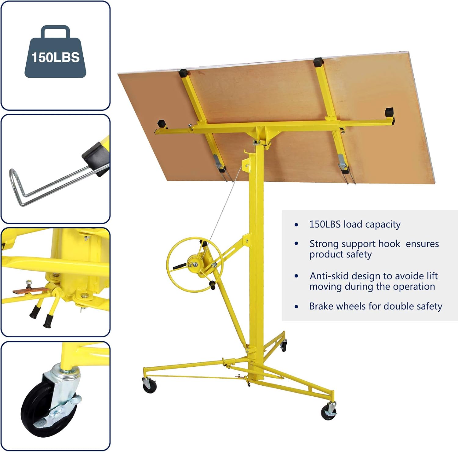 Drywall Lift Rolling Panel Hoist Jack Lifter Construction Caster Wheels Lockable Tool (16FT)
