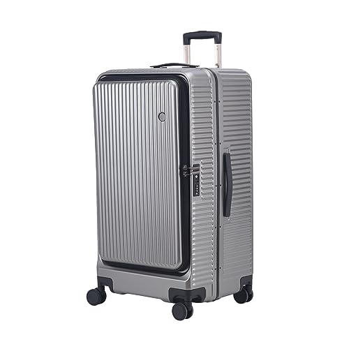 29 Inch Aluminum Checked Luggage with Side Opening Zipper, 40 * 37 * 77cm, 113L, Lightweight Hardshell ABS+PC Suitcase with TSA Lock
