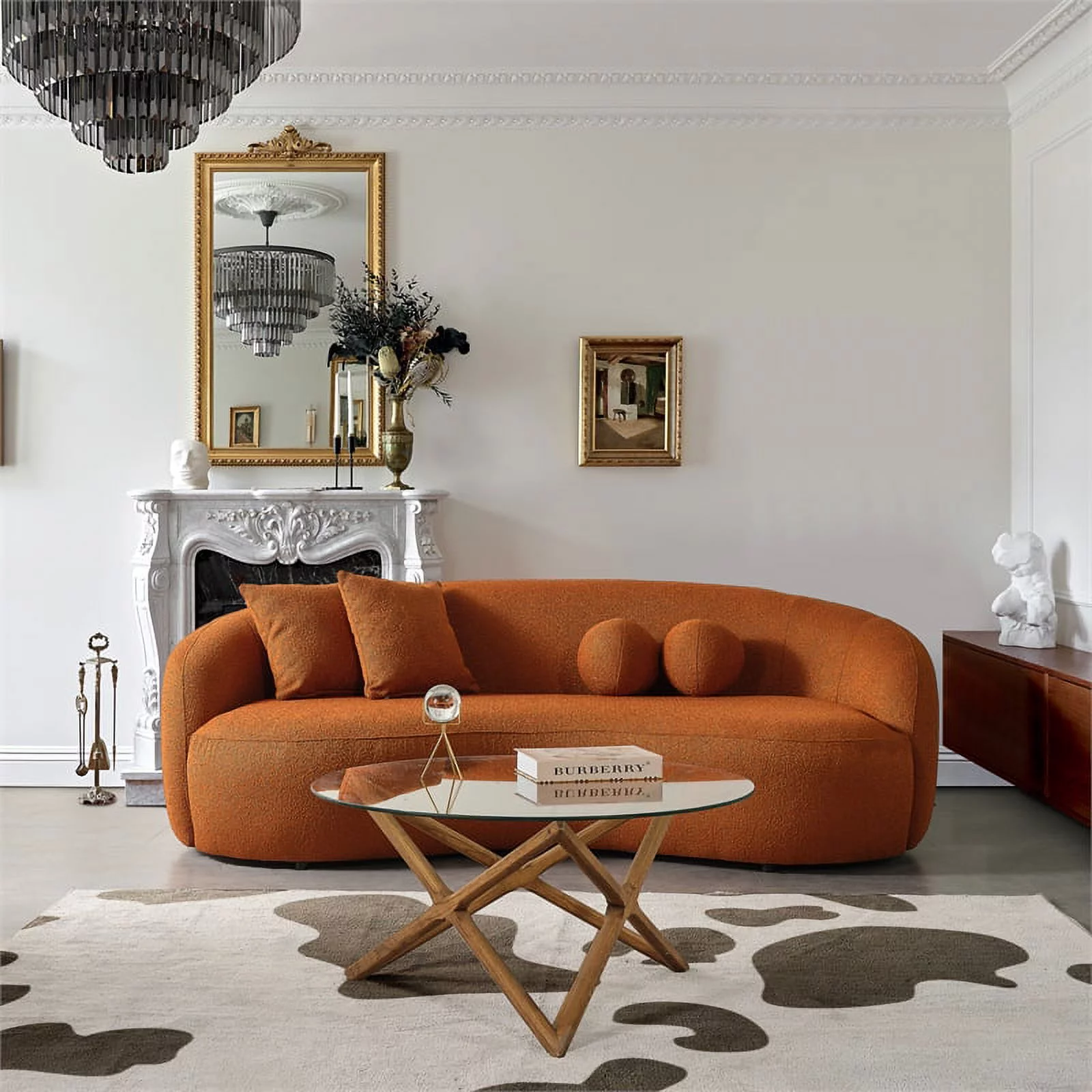 Bloom Japandi Style Luxury Modern Boucle Fabric Curvy Couch in Orange