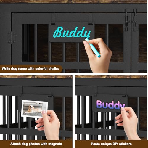 EasyCom 48"/42"/33" Dog Crate Furniture with Name Tag, Heavy Duty Dog Kennel Indoor for Large Dogs