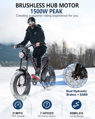 Riding'times 1500W Electric Bike for Adults Full Suspension, Long Seat Dirt Bike with 20" Fat Tire, Max 28/31MPH & 37-150 Miles