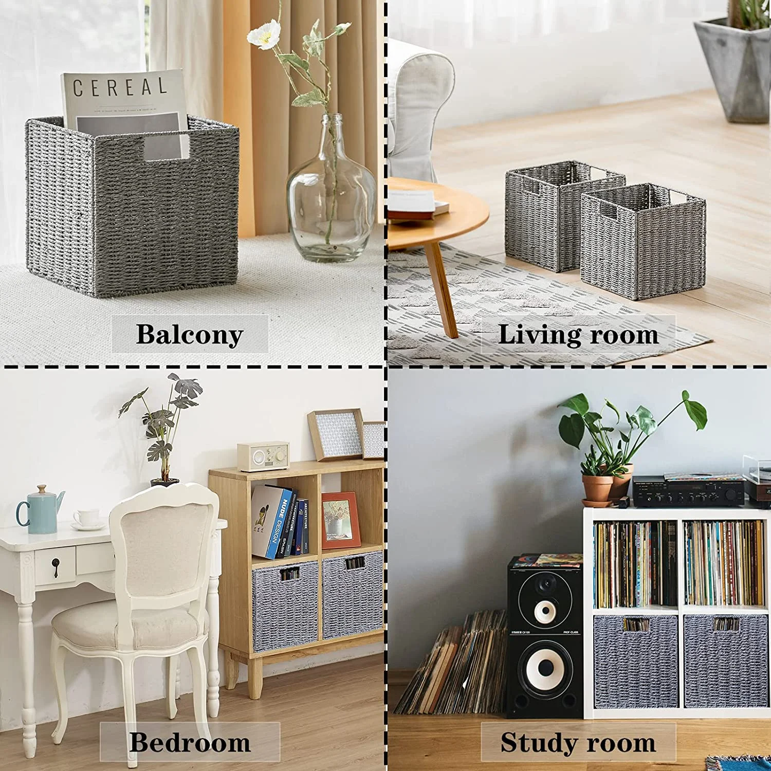Wicker Basket, Set of 2 Hand-Woven Wicker Storage Basket, Foldable 11 inch Cube Storage Bins, Storage Baskets for Organizing Shelves