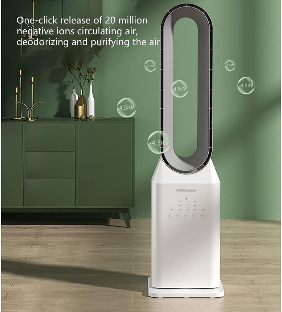 WYH Pedestal Fan Oscillating with Remote Built-in 12 Speed Settings Air Purification Floor Bladeless Fan for Bedroom Quiet Fan
