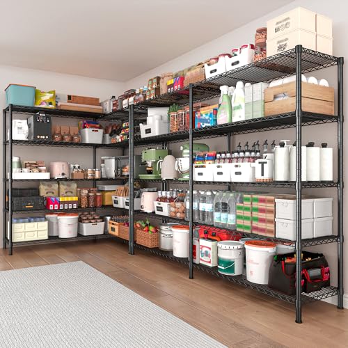 REIBII 73''W Storage Shelves Load 1650 LBS Metal Shelving 5-Tier Wire Shelving Unit for Storage Rack Adjustable Heavy Duty Metal Shelves for Pantry