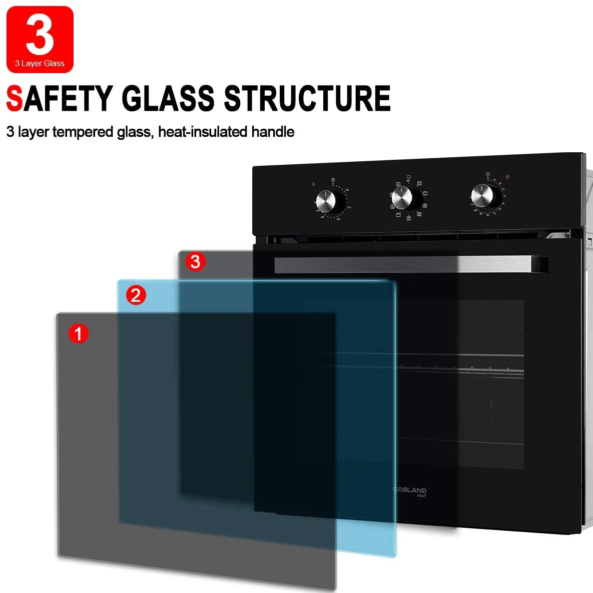 Gasland Chef ES609MB 24" Built-in Electric Wall Oven, 240V 3200W 2.3Cu.f Convection Wall Oven with Rotisserie, 9 Cooking Modes