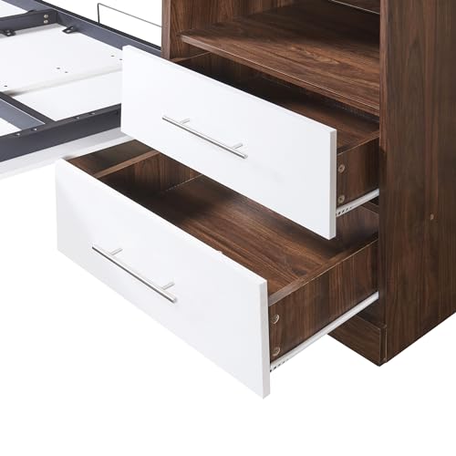 SOFTSEA Full Murphy Bed Wall Beds, Wood White Cabinet Bed 61.5” Foldable Platform Bed with Shelf for Guest Room