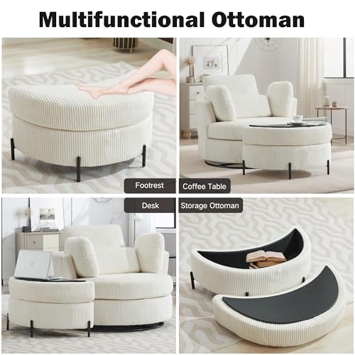 Chifee & Vingol 42.2" Oversized Swivel Accent Chair Round Barrel Chair,Chenille,Beige