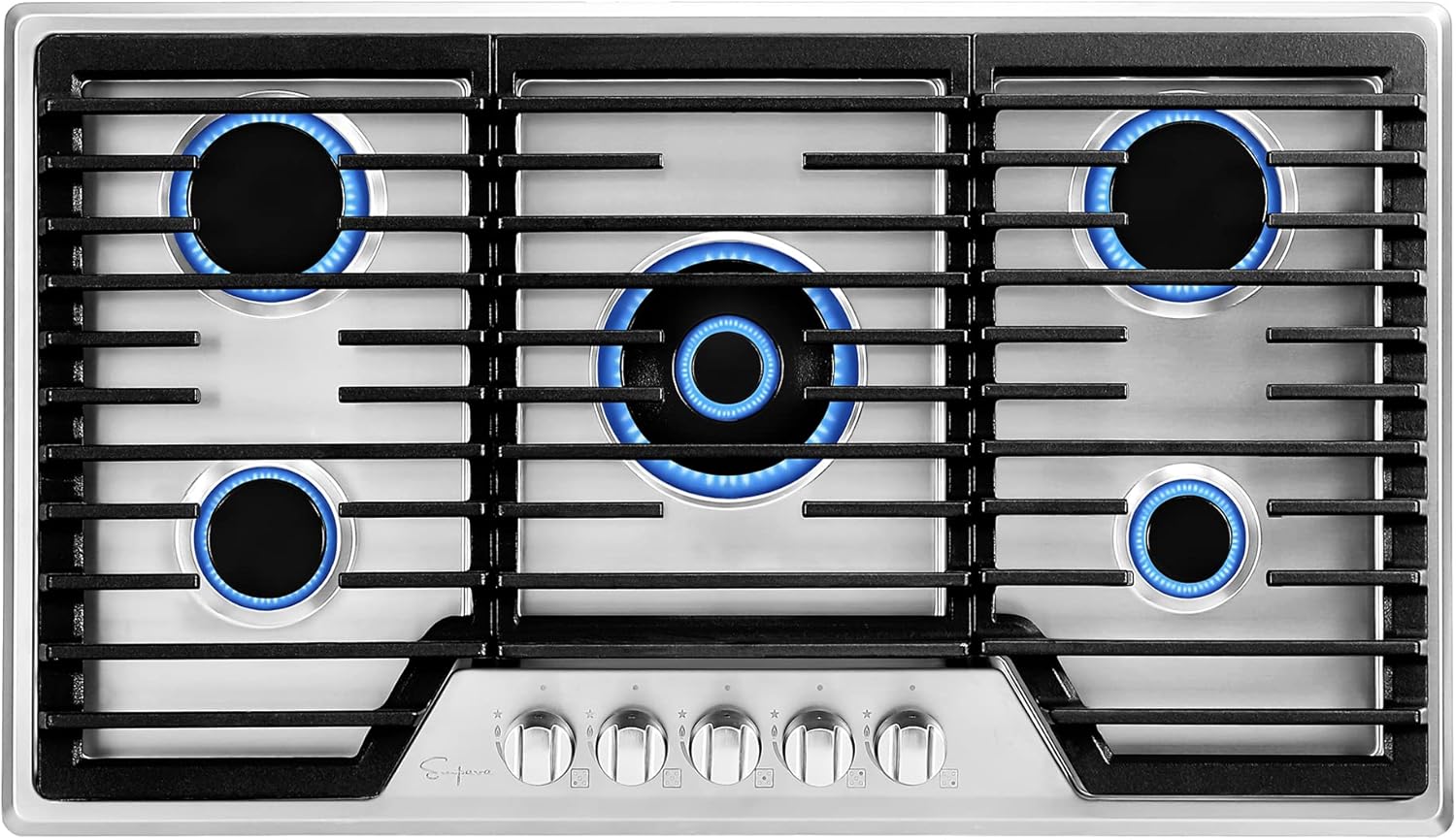 Empava 36 in. Built Cooktop in Stainless Steel with 5 Gas Stove Including A 18000 BTU Power Burner, 36IN, Silver