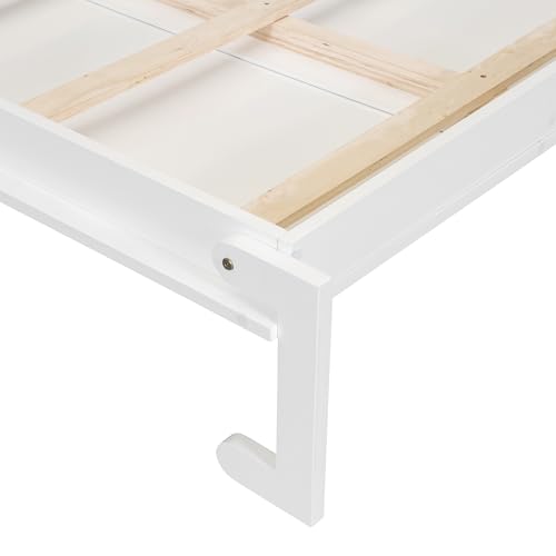 Queen Size Farmhouse Murphy Bed Cabinet with Charging Station, Foldable Platform Bed Frame with 2 Storage Drawers
