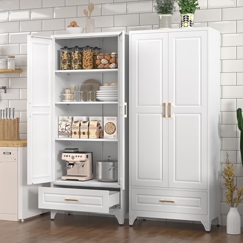 Pantry Cabinet, 71 Inch Tall Kitchen Storage Cabinet, Metal Pantry Cabinet with Doors and Adjustable Shelves, Black Food Cupboard