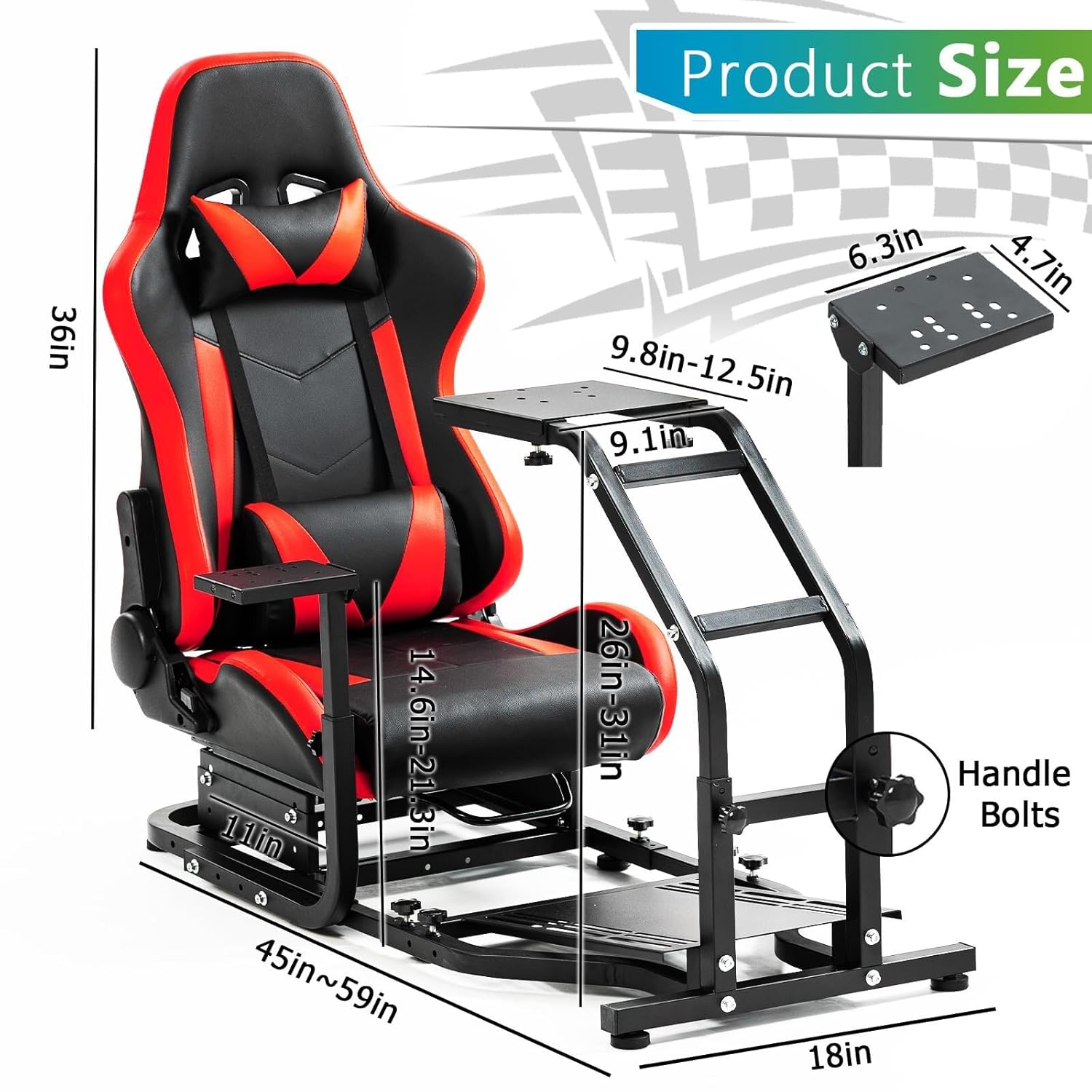 Steering Wheel Stand Racing Cockpit with Red Seat Unobstructed Design for Both Legs Fit for Logitech/Thrustmaster G29,G920,G923,G25,T300RS,T80