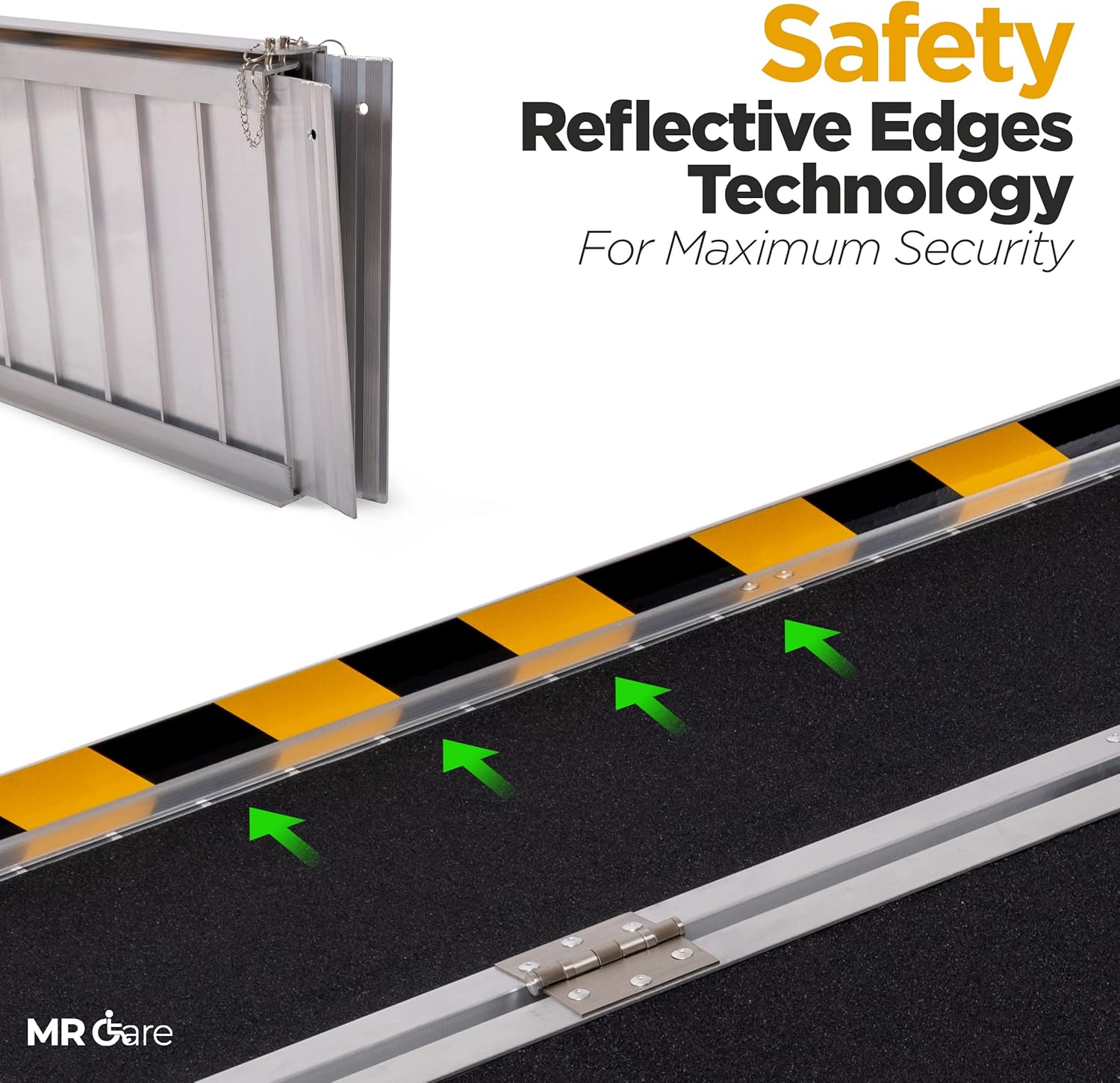 MR CARE Portable Wheelchair Ramp | Lightweight Foldable Ramps for Wheelchairs with Handle | Featuring Unique Yellow Reflective Caution Stickers |