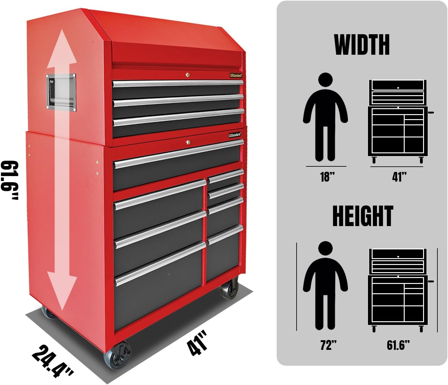 41-Inch Combo-11 Drawers,20-22 Gauge Steel Storage, Perfect for Organizing Your Garage,Warehouse,Or Workshop Heavy-Duty Tool Chest and Cabinet