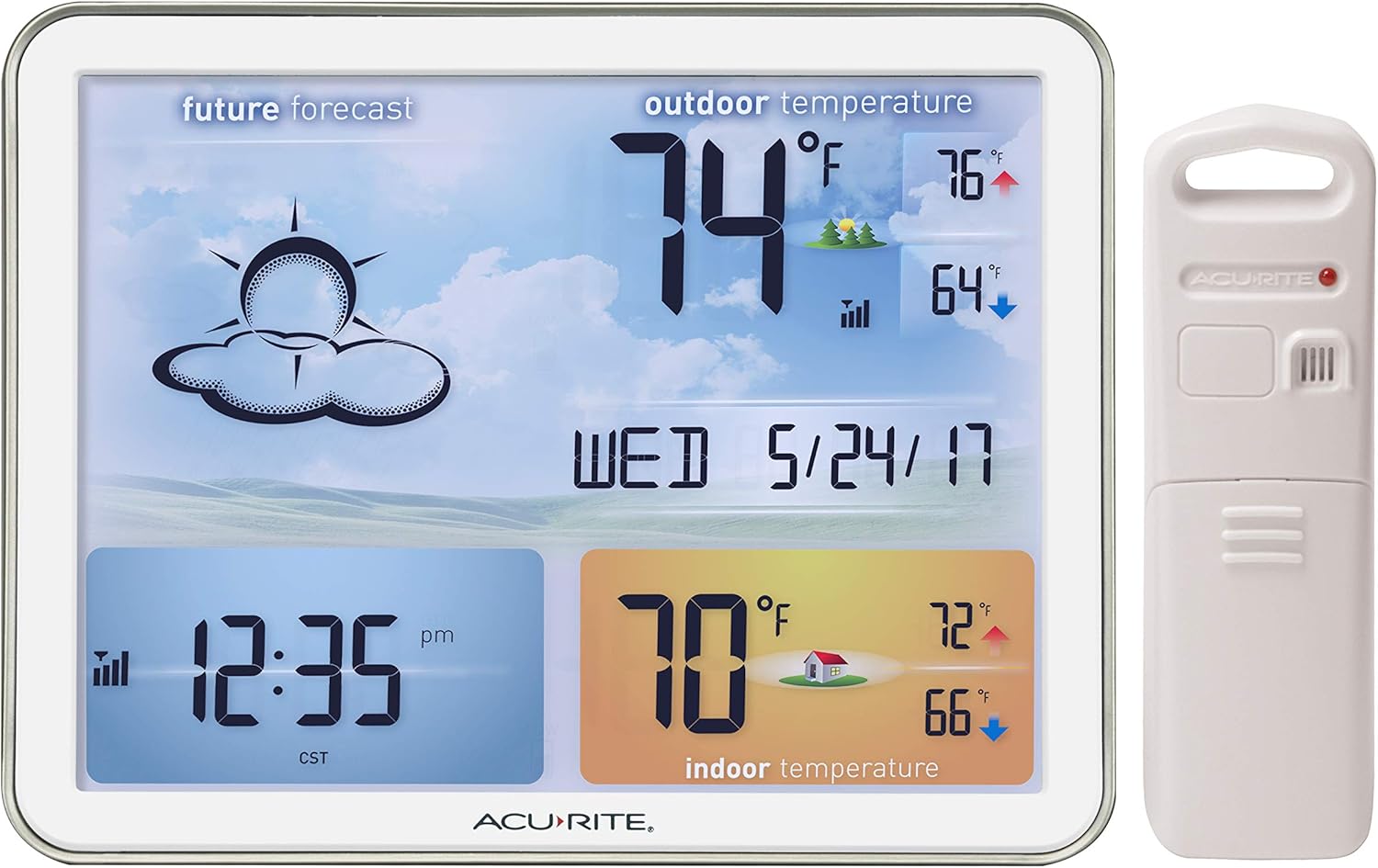 AcuRite 75077A3M Self-Learning Forecast Wireless Weather Station with Large Display and Atomic Clock, Black