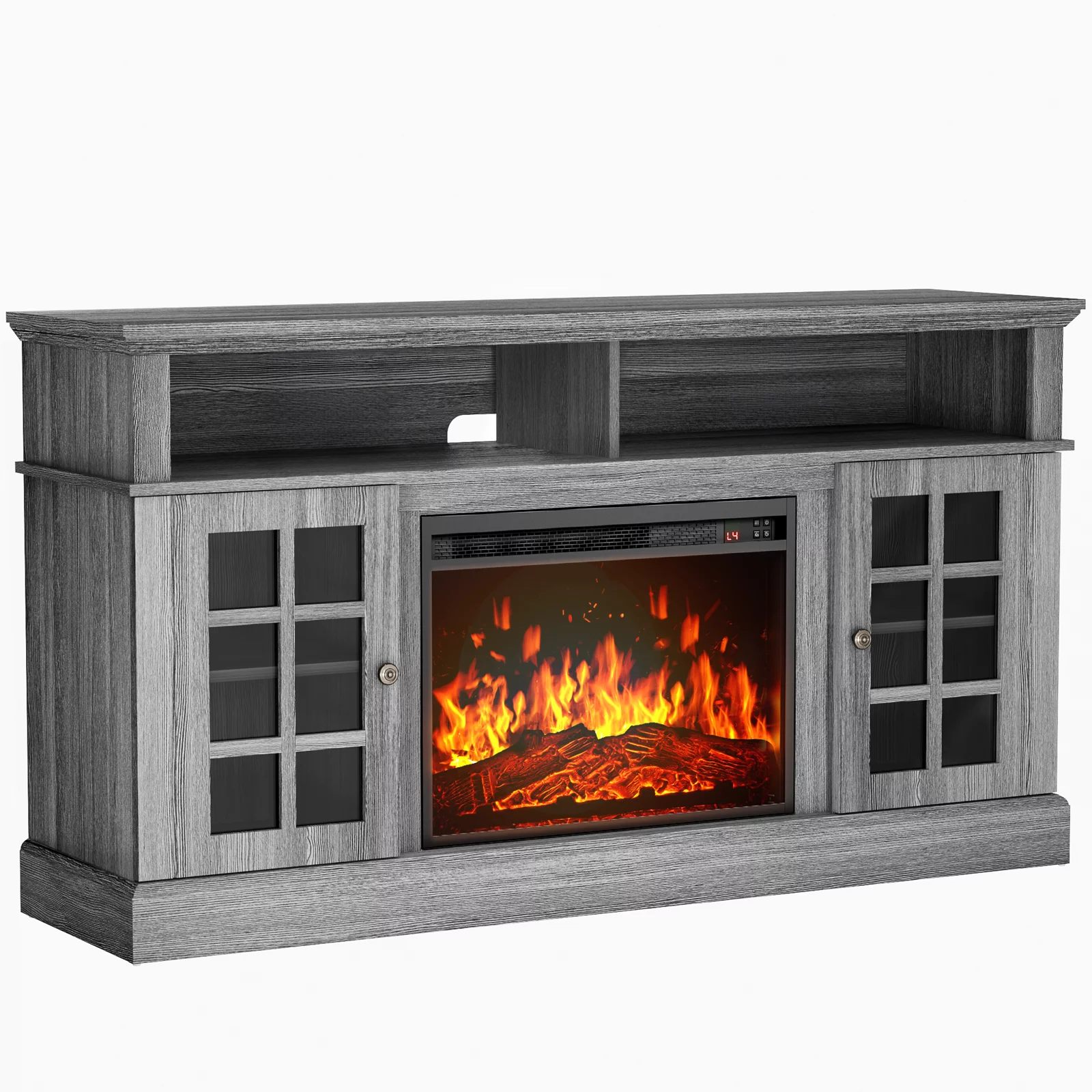 Electric Fireplace TV Stand with 23″ Fireplace for up to 65 Inch TVs, Fireplace TV Console Entertainment Center with Adjustable Shelves