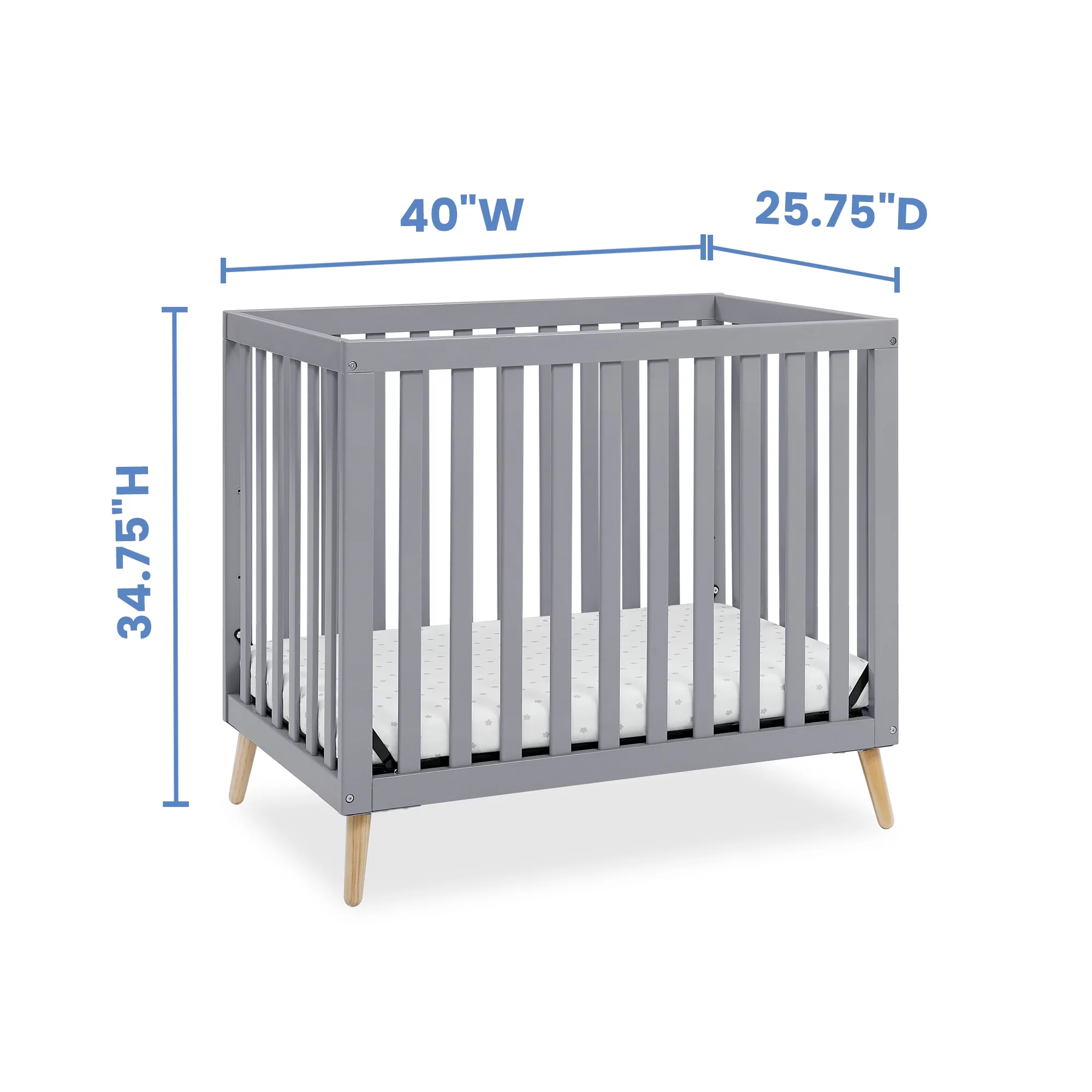 Delta Children Essex Convertible Mini Baby Crib with 2.75-Inch Mattress, Grey w/Natural