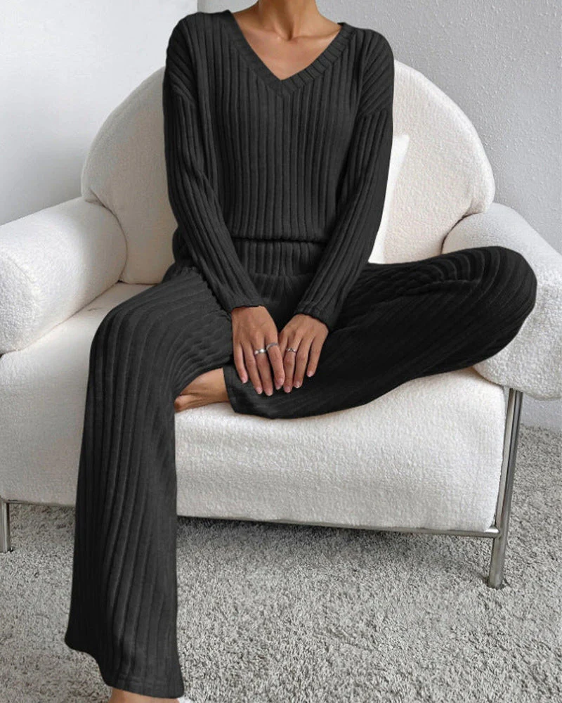 Soft V-Neck Two-Piece Lounge Set