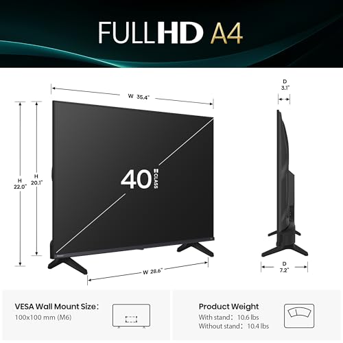 Hisense 40-Inch Class A4 Series FHD 1080p Smart Fire TV (40A4NF, 2025 Model) - DTS Virtual: X, Slim Bezel Design, Alexa Built in