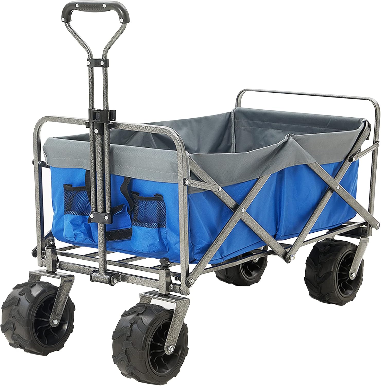 BLUU Collapsible Wagon Cart, Folding Wagon, Heavy Duty Utility Wagon, Portable Garden Wagon Cart with Wheels, Adjustable Handle & Drink Holders