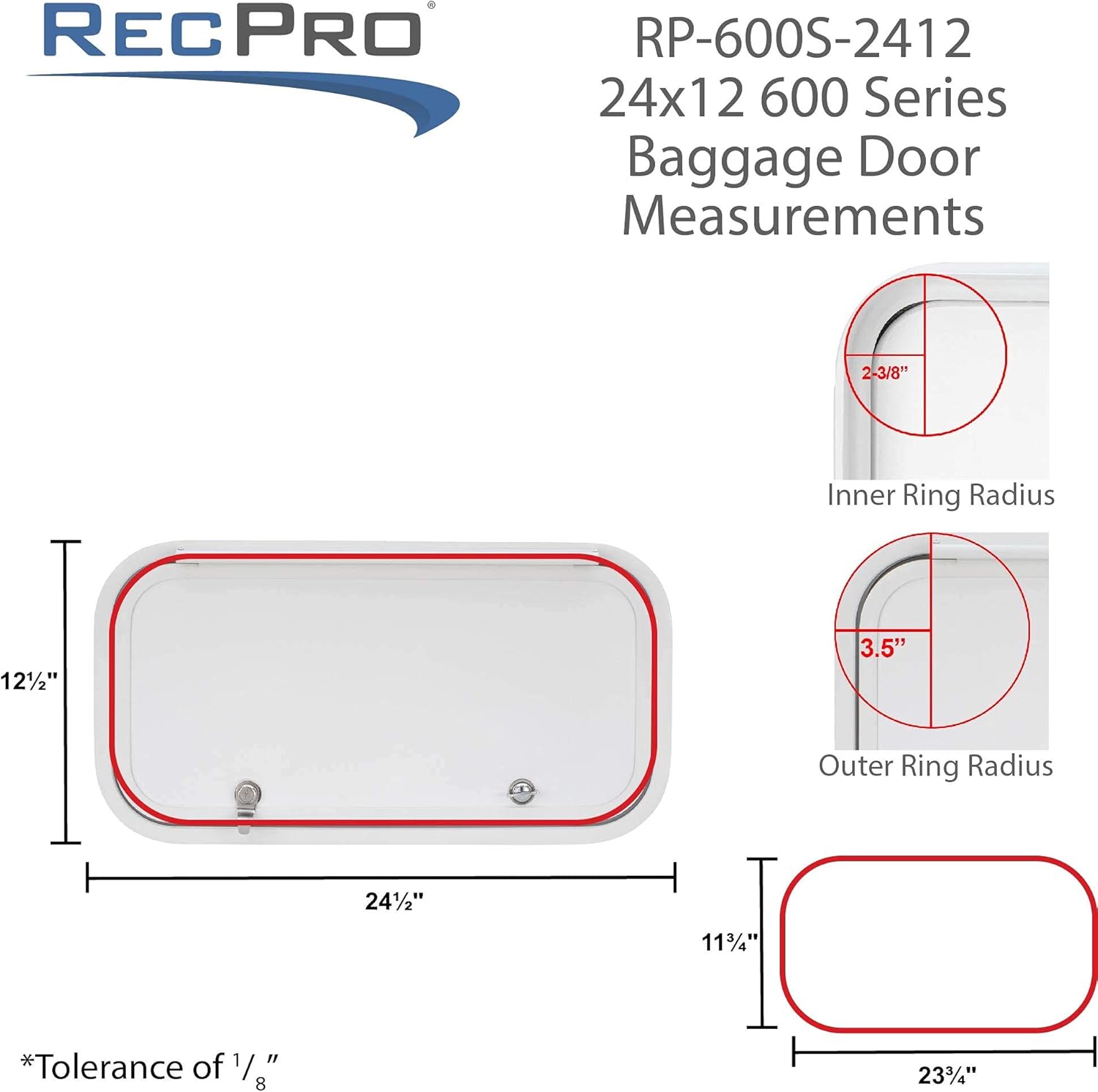 RecPro RV Baggage Door 24 Wide x 12 High with Rounded Corners for RVs| Compartment Storage Doors with Top Hinge for Campers | Trailer Compartment