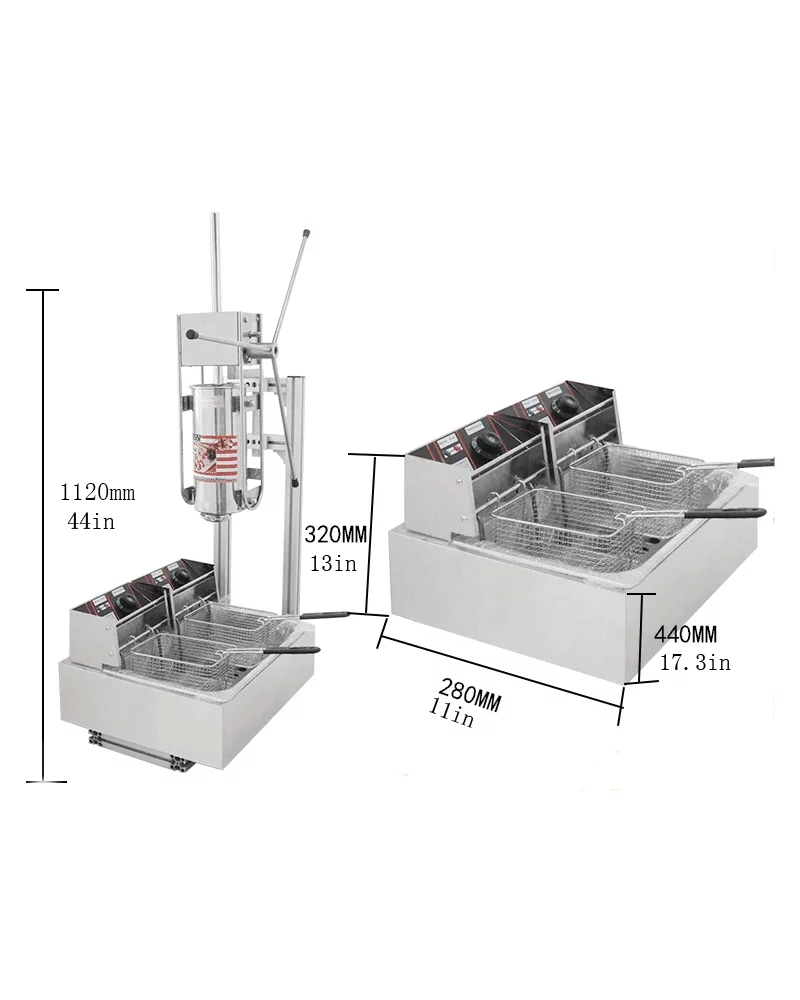 INTSUPERMAI Spanish Churros Making Machine 5L with Electric Deep Fryer 12L 220V