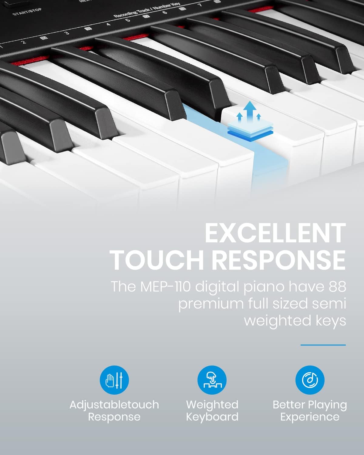 Moukey Beginner Digital Piano 88 Key Full-Size Semi-Weighted Electric Keyboard, Stand (MEP-110)