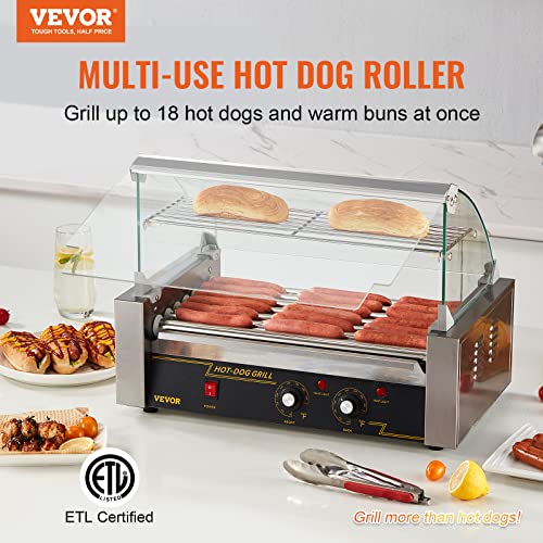 VEVOR Hot Dog Roller, 12 Hot Dog Capacity 5 Rollers, 750W Stainless Steel Cook Warmer Machine with Dual Temp Control