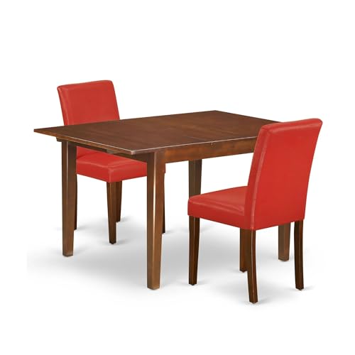 East West Furniture Norfolk 5 Piece Set includes a Rectangle Dining Room Table with Butterfly Leaf and 4 Baked Bean Faux Leather Parson Chairs