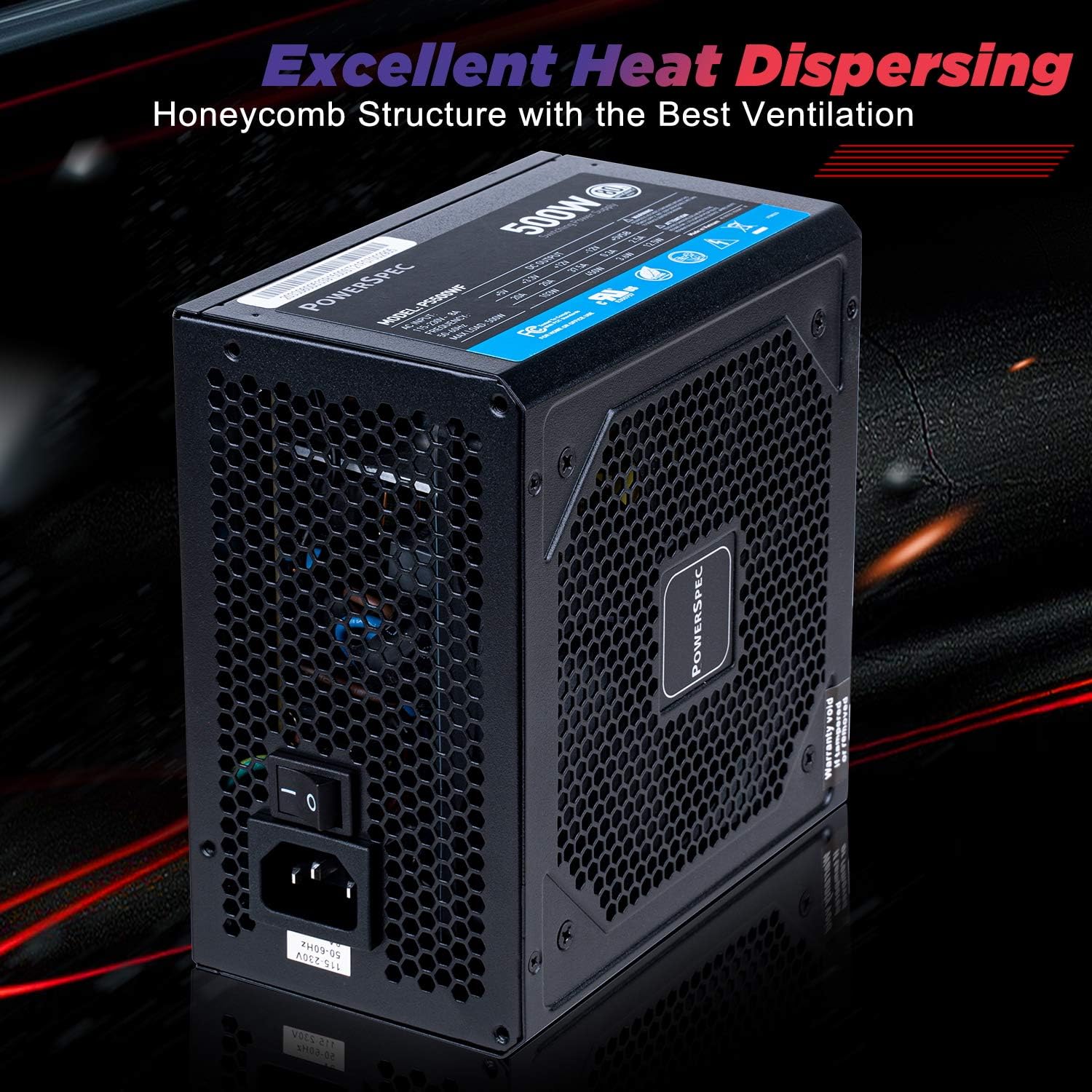 PowerSpec 650W Power Supply 80 Plus Bronze Certified Fixed Cable Non-Modular ATX PSU Active PFC SLI Crossfire Ready Gaming PC Computer Switching