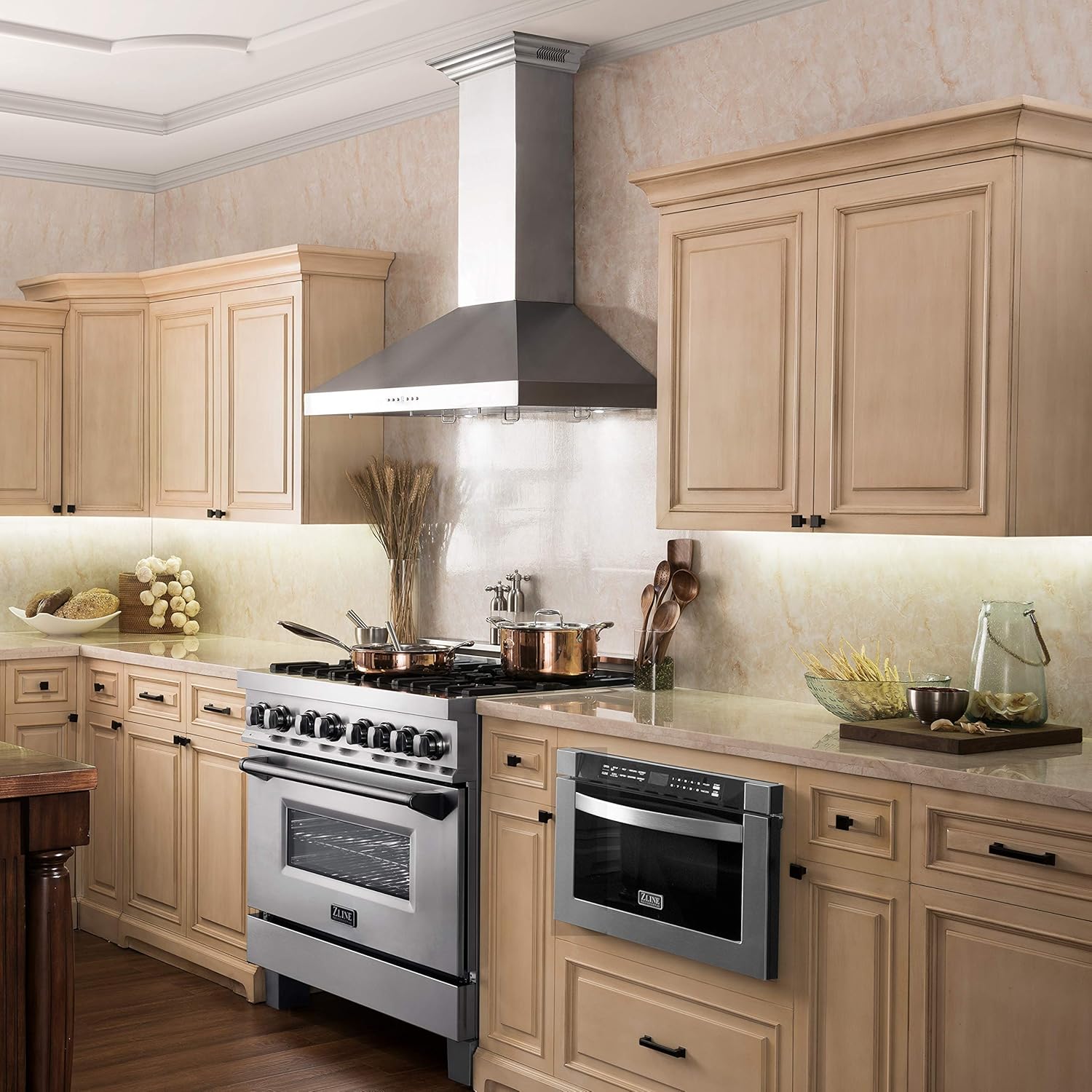 ZLINE 48 in. Wall Mount Range Hood in Stainless Steel with Built-in CrownSound Bluetooth Speakers (KL3CRN-BT-48)