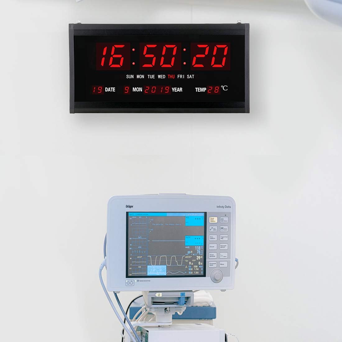 18.9 Inch Oversized LED Digital Wall Clock Large Display with Indoor Temperature Date and Day of Week