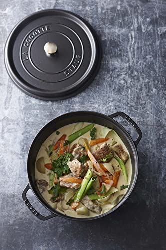 STAUB Cast Iron Dutch Oven 5.5-qt Round Cocotte, Made in France, Serves 5-6, Black Matte