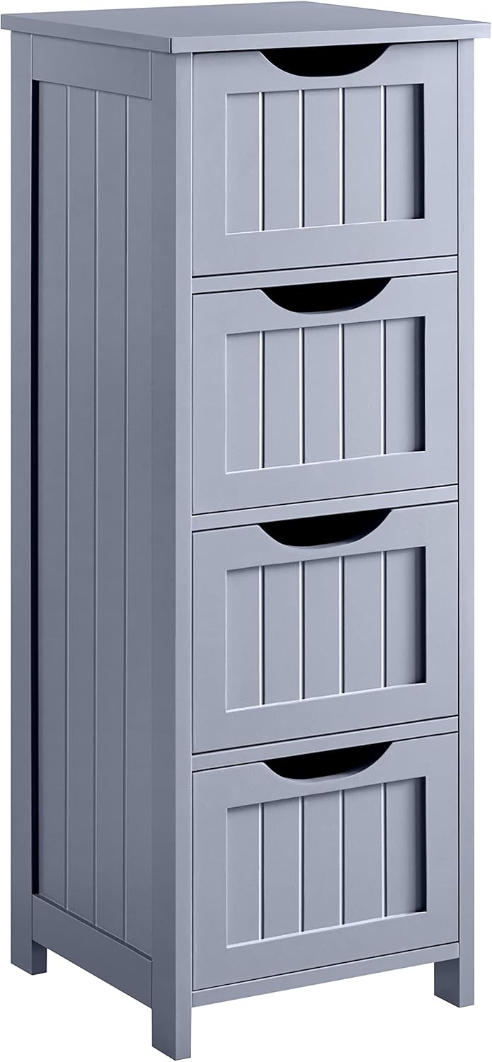 YAHEETECH Bathroom Floor Cabinet, Wooden Free Standing Storage Cabinet Side Organizer Unit Hallway Entryway Cabinet with 4 Drawers, Gray