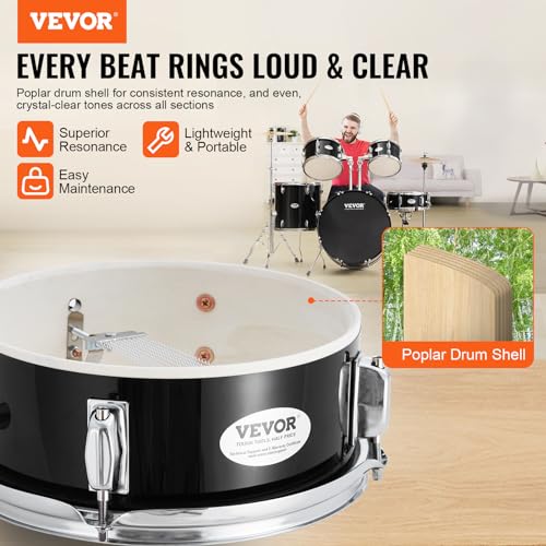 VEVOR Adult 5-Piece Drum Set, 22 Inches Complete Full Size Kit with Bass, Toms, Snare, Floor, Adjustable Throne, Stands, Cymbal