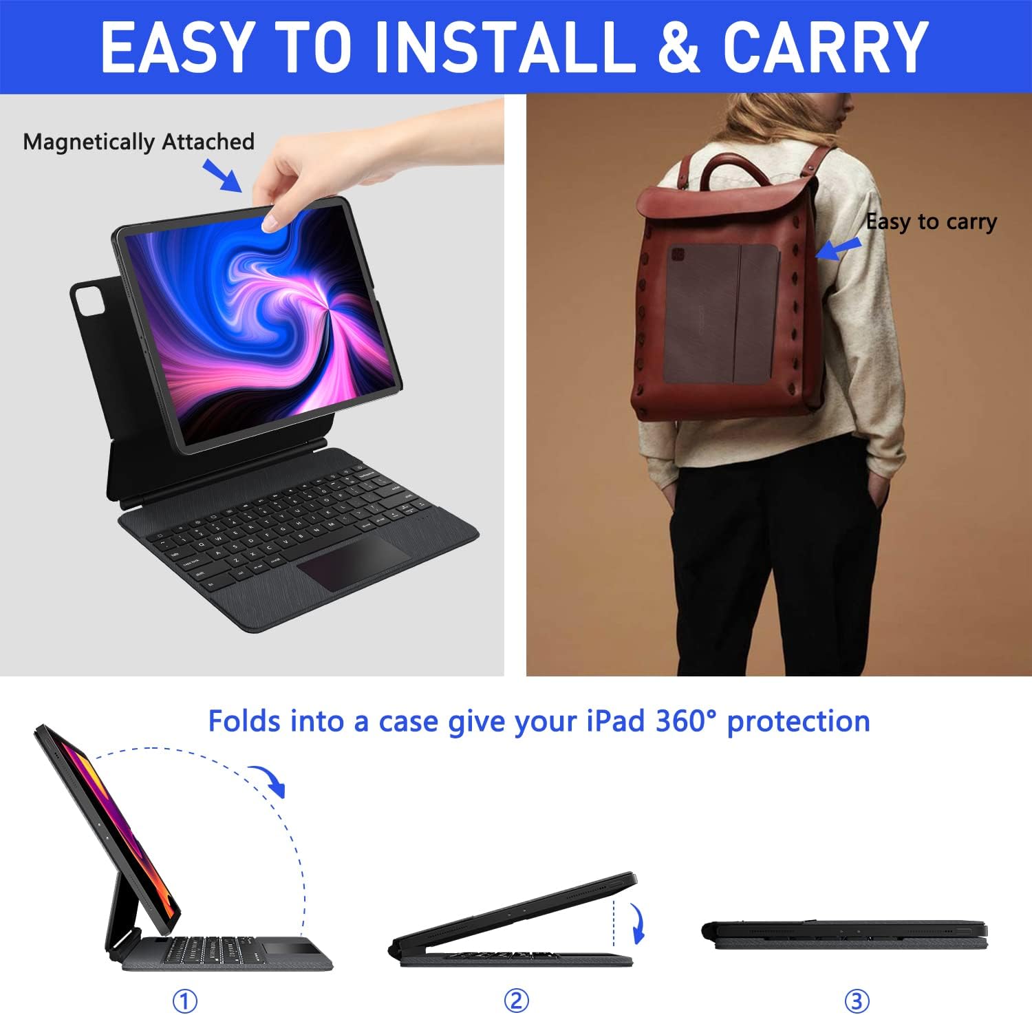 doqo Magnetic Keyboard Case for iPad Air 5th Generation(2022)/iPad Air 4th Generation(2020), iPad Pro 11 2018/2020/2021