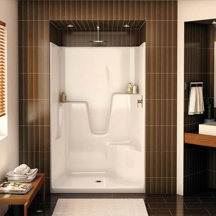 Shower Module 48 Inch AcrylX Biscuit 1 Pieces Right Hand Contoured Corner Seat 3-3/8 Inch Center Opening