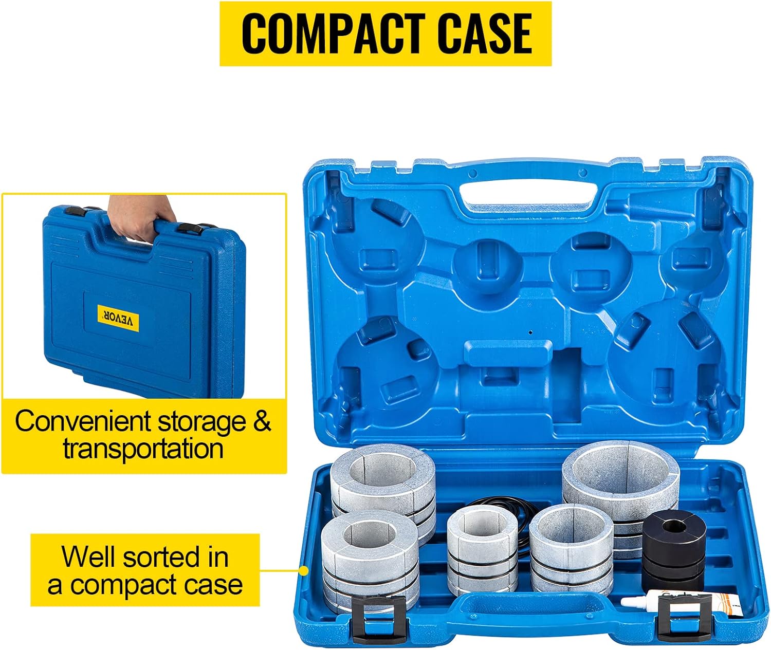 VEVOR Hydraulic Exhaust Pipe Expander, 1-5/8" to 4-1/4" Size, 10 T Pedal Pump Included w/4 Dies and 2 Storing Cases for Copper