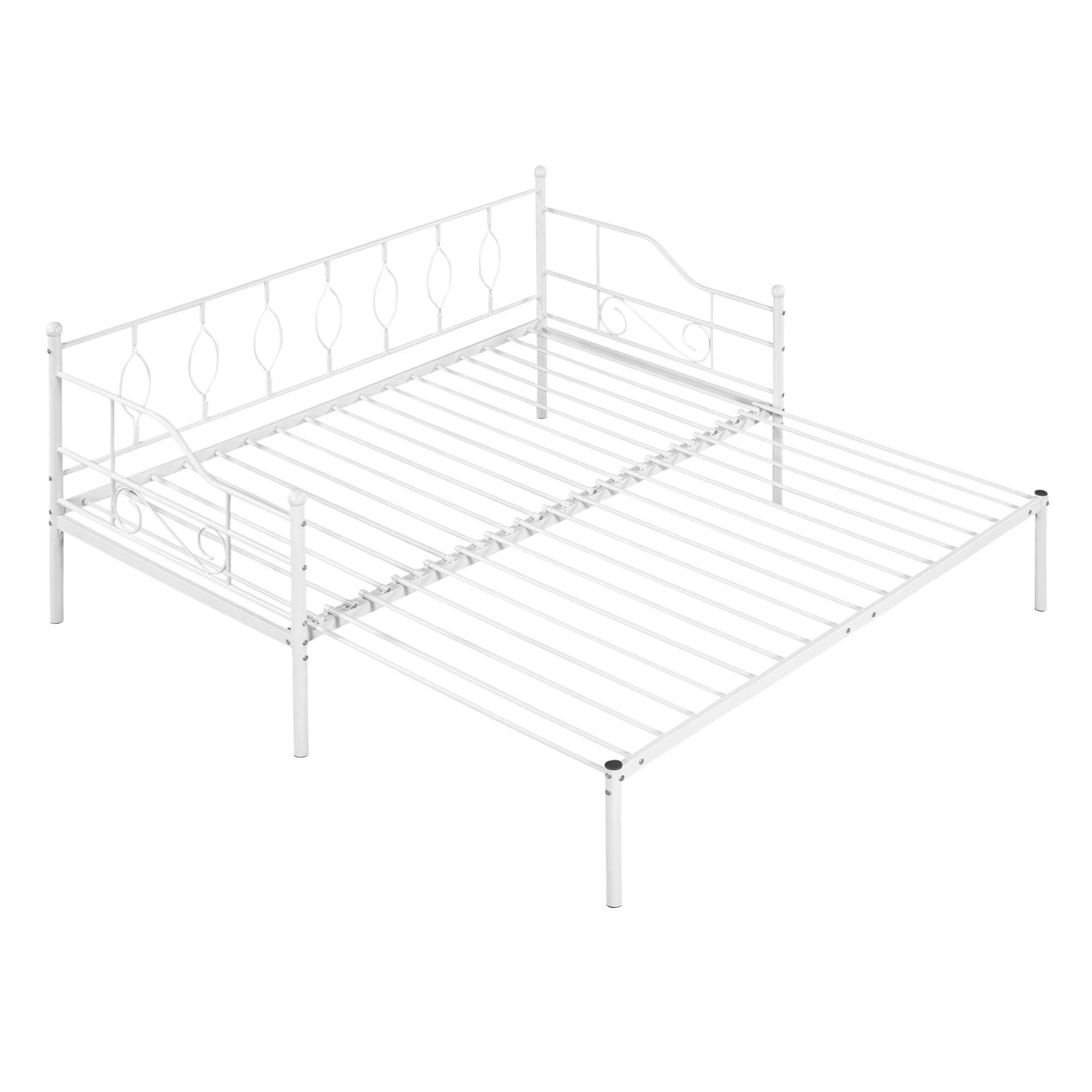 Twin Size Metal Frame Daybed with Trundle, Heavy Duty Steel Slat Support Saving Space Bed Sofa