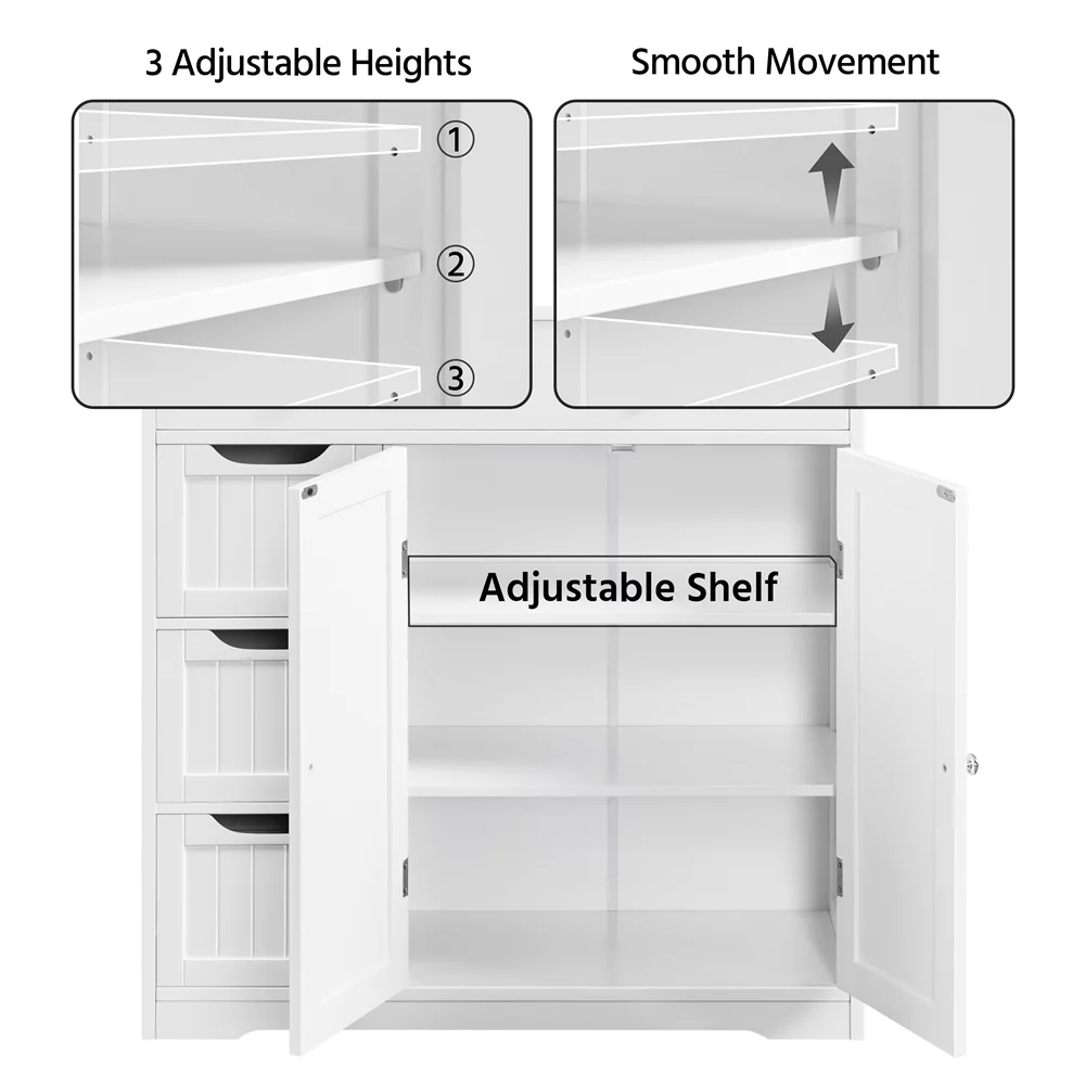 Topeakmart 4 Drawers Modern Floor Storage Cabinet with Adjustable Shelf for Bathroom Living Room, White