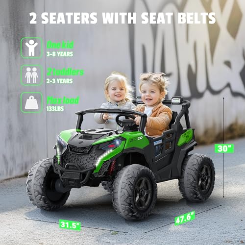 24V 2 Seater Ride on Car Truck, 4x200W, EVA Tires, 4WD/2WD, Rainbow Lights, Remote Control, Shock Absorbers, Bluetooth