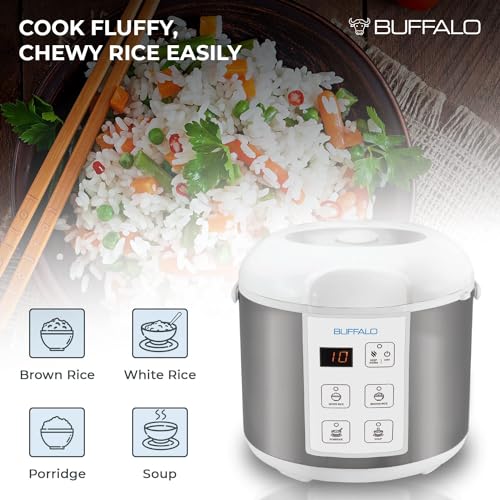 Buffalo Classic Rice Cooker with Clad Stainless Steel Inner Pot - Electric Rice Cooker for White/Brown Rice, Grain - Easy-to-clean