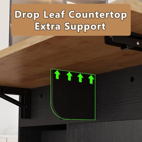 Rolling Mobile Kitchen Island Cart Bar with Drawer and Desktop Drop Leaf Countertop, Island Table Storage with 5 Wheels
