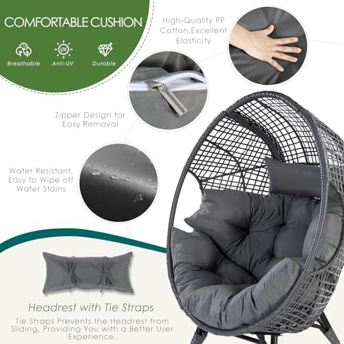 NICESOUL Stationary Egg Chair Indoor Outdoor Wicker Oversized Thick Cushions Egg Shaped Loveseat Chair