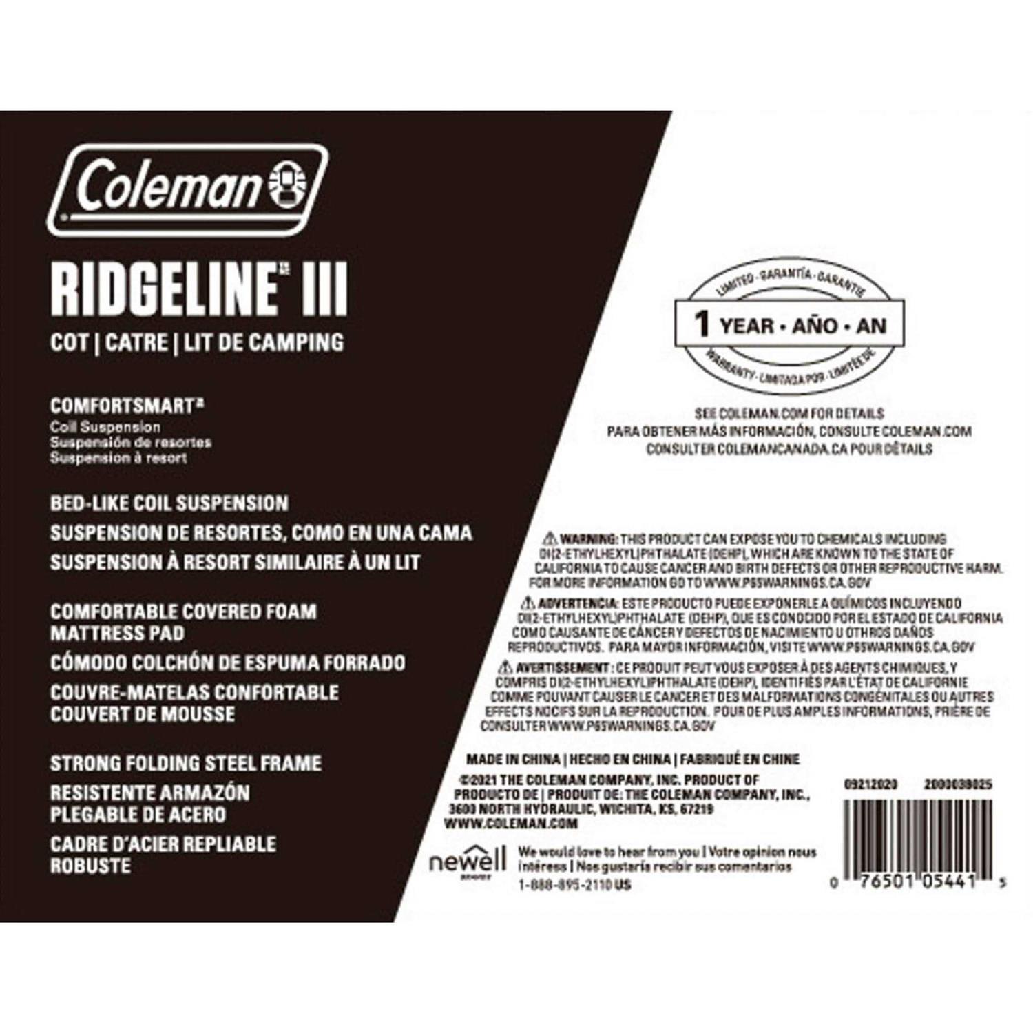Coleman Ridgeline Camping Cot with Foam Sleeping Pad - Sports Supplies Online Store