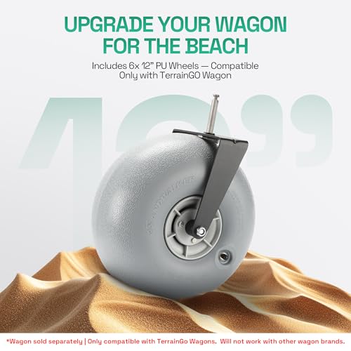 TerrainGO Beach Wagon Wheels for Sand | Quick-Change Interchangeable Patent Pending | Air-Filled Beach Cart Tires (12" Wheels for Large Wagon Only)