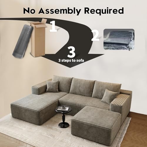107.5" Cloud Modular Sectional Sofa with 1 Ottoman,Modern Minimalist Upholstered Couches, Comfort U Shaped Sofa for Living Room