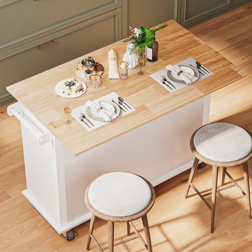 67’’ Movable Kitchen Island with Drop Leaf and Power Outlet, Lockable Sliding Countertop Rolling Island Cart with 2 Large Drawers, Spice, Towel Rack